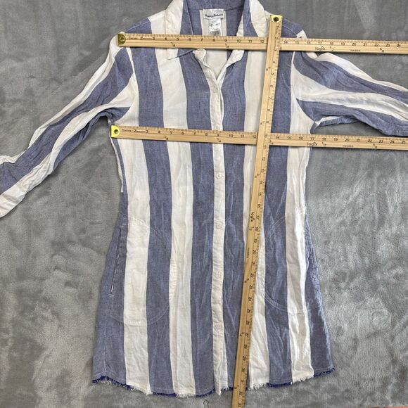 Tommy Bahama Women Size S Linen Shirt Beach Stripe Rugby Boyfriend Swim Coverup - Picture 6 of 8